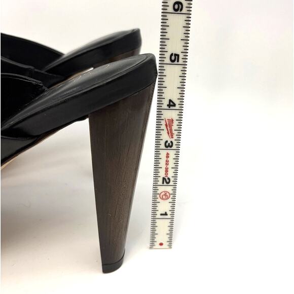 Size 11 B | COLE HAAN Stephanie Nike Air Platform Black Leather Clog Mule Heels - Picture 7 of 12